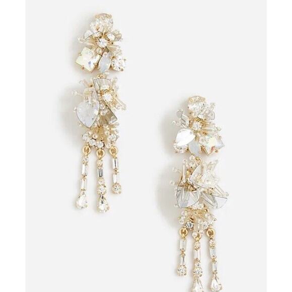 J. Crew White Crystal and Sequin Gold Tone Drop Dangle Earrings Shiny Bling New - Picture 3 of 13